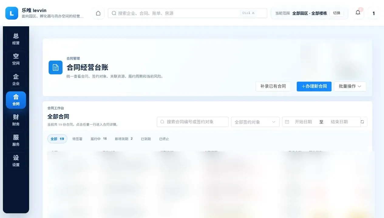 乐唯合同经营台账，演示数据已脱敏